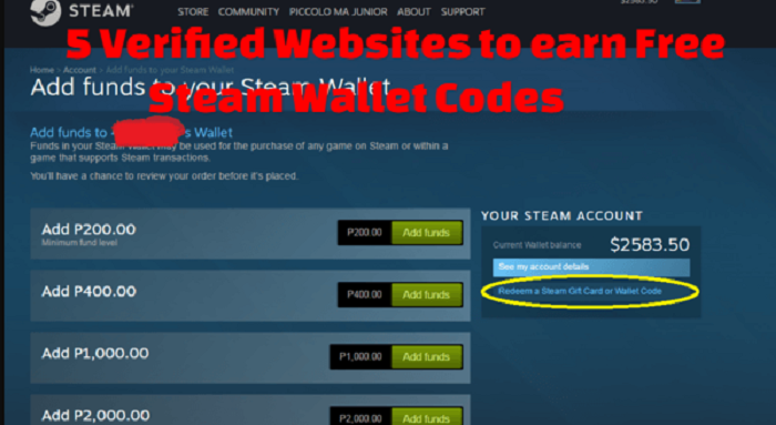 5 Verified Websites to earn Free Steam Wallet Codes